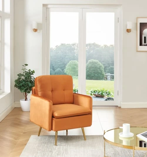 Fauteuil en velours 1 place rouille Baita Fauteuils Fauteuil En Velours 1 Place Rouille -Magasin De Chaises fauteuil en velours 1 place rouille 1