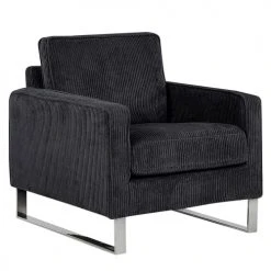 Beliani Fauteuils Fauteuil En Velours Côtelé Noir -Magasin De Chaises fauteuil en velours cotele noir 2