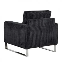 Beliani Fauteuils Fauteuil En Velours Côtelé Noir -Magasin De Chaises fauteuil en velours cotele noir 4