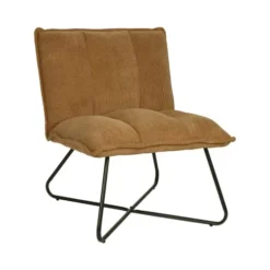 Pomax Fauteuils Fauteuil En Velours CÎtelé Pieds Métal Camel