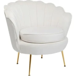 Kare Design Fauteuils Fauteuil En Velours écru Et Acier Doré -Magasin De Chaises fauteuil en velours ecru et acier dore 2