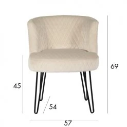 Now’s Home Fauteuils Fauteuil En Velours Matelassé écru Pieds En Métal Noir -Magasin De Chaises fauteuil en velours matelasse ecru pieds en metal noir 4