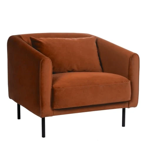 Fauteuil en velours pieds droits en métal rouille Drawer Fauteuils Fauteuil En Velours Pieds Droits En Métal Rouille -Magasin De Chaises fauteuil en velours pieds droits en metal rouille