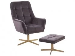 Beliani Fauteuils Fauteuil En Velours Taupe Avec Repose-pieds Assorti