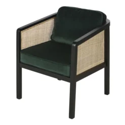 Maisons Du Monde Fauteuils Fauteuil En Velours Vert Cannage En Rotin Et Bois De Bouleau Noir