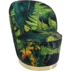 Kare Design Fauteuils Fauteuil En Velours Vert Imprimé Feuilles Et Acier Doré -Magasin De Chaises fauteuil en velours vert imprime feuilles et acier dore 3