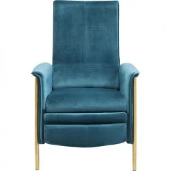 Kare Design Fauteuils Fauteuil Inclinable En Velours Bleu Pétrole Et Acier Doré