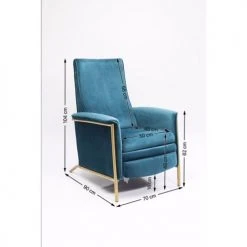 Kare Design Fauteuils Fauteuil Inclinable En Velours Bleu Pétrole Et Acier Doré -Magasin De Chaises fauteuil inclinable en velours bleu petrole et acier dore 3