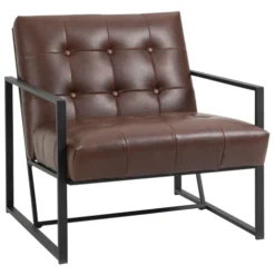 Homcom Fauteuils Fauteuil Lounge Métal Noir Revêtement Synthétique Marron