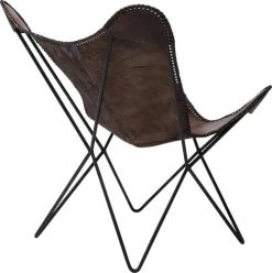 Kare Design Fauteuils Fauteuil Papillon En Cuir Et Acier Noir -Magasin De Chaises fauteuil papillon en cuir et acier noir 4