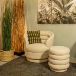 Now’s Home Fauteuils Fauteuil Pivotant Tissu En Bouclette Beige -Magasin De Chaises fauteuil pivotant tissu en bouclette beige 1