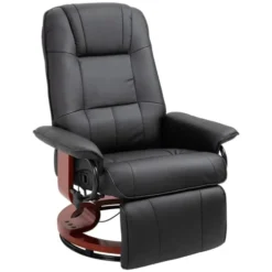 Homcom Fauteuils Fauteuil Relax Inclinable Pivotant Bois Revêtement Synthétique Noir