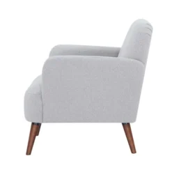 Drawer Fauteuils Fauteuil Rétro En Tissu Bouclette Pieds Bois Foncé Gris Clair -Magasin De Chaises fauteuil retro en tissu bouclette pieds bois fonce gris clair 2