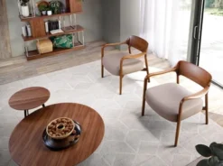 Angel Cerda Fauteuils Fauteuil Simili Cuir Et Bois De Frêne Massif Couleur Noyer -Magasin De Chaises fauteuil simili cuir et bois de frene massif couleur noyer 2