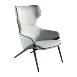 Angel Cerda Fauteuils Fauteuil Tapissé En Tissu Gris Et Structure Des Pieds En Acier Noir