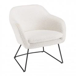 MACABANE Fauteuils Fauteuil Urban Tissu Bouclette Blanc Pieds évasés Métal Noir