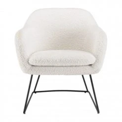 MACABANE Fauteuils Fauteuil Urban Tissu Bouclette Blanc Pieds évasés Métal Noir -Magasin De Chaises fauteuil urban tissu bouclette blanc pieds evases metal noir 3