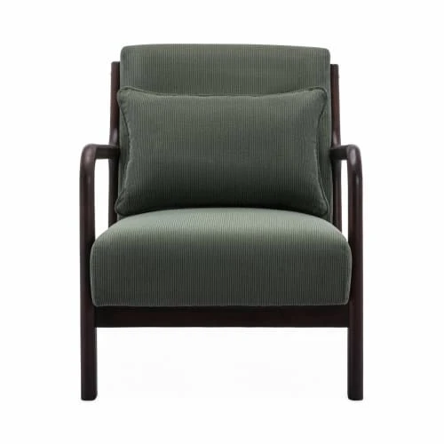Fauteuil velours côtelé vert pieds bois d'hévéa Alice's Garden Fauteuils Fauteuil Velours Côtelé Vert Pieds Bois D'hévéa -Magasin De Chaises fauteuil velours cotele vert pieds bois d hevea 3