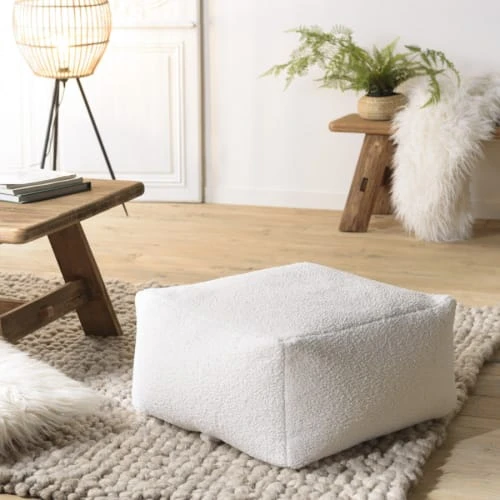 Pouf carré 53x53cm tissu bouclette blanc MACABANE Poufs Pouf Carré 53x53cm Tissu Bouclette Blanc -Magasin De Chaises pouf carre 53x53cm tissu bouclette blanc 1