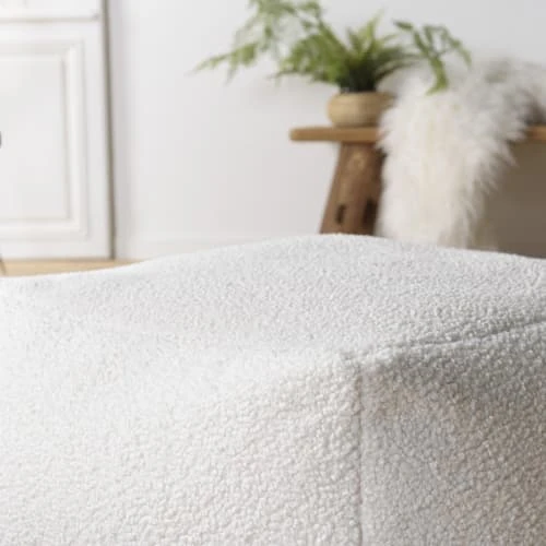 Pouf carré 53x53cm tissu bouclette blanc MACABANE Poufs Pouf Carré 53x53cm Tissu Bouclette Blanc -Magasin De Chaises pouf carre 53x53cm tissu bouclette blanc 4