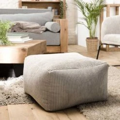 MACABANE Poufs Pouf Carré En Tissu Velours Cotelé Gris Perle -Magasin De Chaises pouf carre en tissu velours cotele gris perle 2