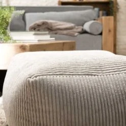 MACABANE Poufs Pouf Carré En Tissu Velours Cotelé Gris Perle -Magasin De Chaises pouf carre en tissu velours cotele gris perle 3