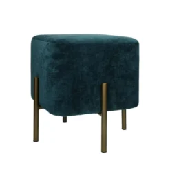 Pomax Poufs Pouf Carré En Velours Bleu Pétrole