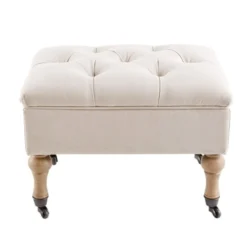 Maisons Du Monde Assises Pouf Coffre Capitonné à Roulettes En Lin écru