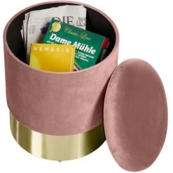 Tectake Poufs Pouf Coffre De Rangement Aspect Velours SARINA Effet Rose -Magasin De Chaises pouf coffre de rangement aspect velours sarina effet rose 2