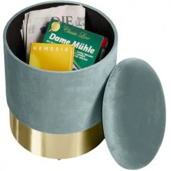 Tectake Poufs Pouf Coffre De Rangement Aspect Velours SARINA Effet Turquoise -Magasin De Chaises pouf coffre de rangement aspect velours sarina effet turquoise 2
