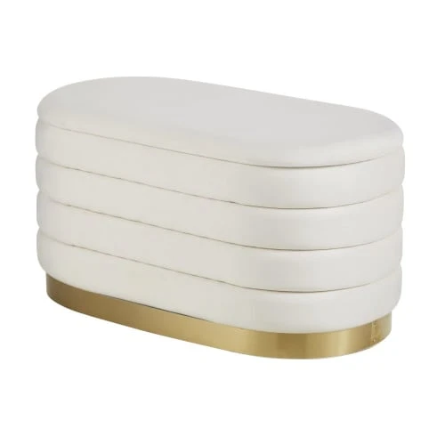 Maisons Du Monde Poufs Pouf Coffre De Rangement Blanc Et Doré 2 Maisons Du Monde Poufs Pouf Coffre De Rangement Blanc Et Doré – Image 2