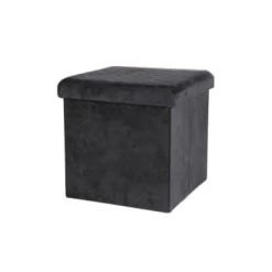 Urban Living Poufs Pouf Coffre De Rangement Velours Noir - 37.5x37.5x37.5cm -Magasin De Chaises pouf coffre de rangement velours noir 37 5x37 5x37 5cm 3