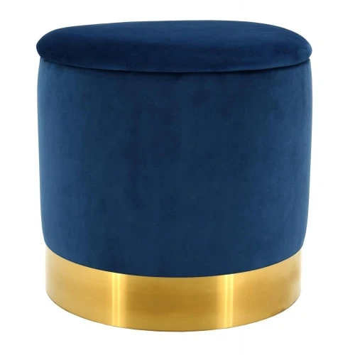 Pouf coffre en velours et métal bleu/or Aubry Gaspard Poufs Pouf Coffre En Velours Et Métal Bleu/or -Magasin De Chaises pouf coffre en velours et metal bleu or