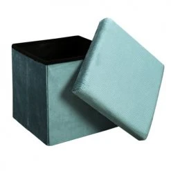 The Home Deco Factory Poufs Pouf Coffre Pliable En Velours Design L. 38 X H. 38 Cm Bleu -Magasin De Chaises pouf coffre pliable en velours design l 38 x h 38 cm bleu 4