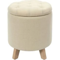 The Home Deco Factory Poufs Pouf Coffre Rond Pieds En Bois Eleonor Gris -Magasin De Chaises pouf coffre rond pieds en bois eleonor beige