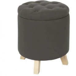 The Home Deco Factory Poufs Pouf Coffre Rond Pieds En Bois Eleonor Gris -Magasin De Chaises pouf coffre rond pieds en bois eleonor gris 2