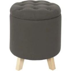 The Home Deco Factory Poufs Pouf Coffre Rond Pieds En Bois Eleonor Gris -Magasin De Chaises pouf coffre rond pieds en bois eleonor gris 3
