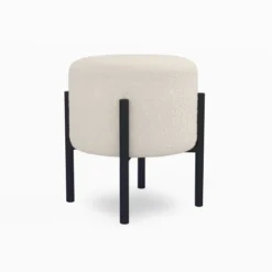 Potiron Paris Poufs Pouf écru Effet Laine Bouclée, Pieds En Métal Noir