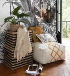 Maisons Du Monde Poufs Pouf En Coton Jaune Et Blanc -Magasin De Chaises pouf en coton jaune et blanc 1000 9 10 222845 4