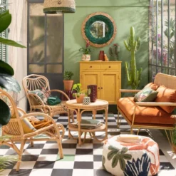 Maisons Du Monde Poufs Pouf En Coton Motif Végétal Blanc, Bleu, Vert Et Orange -Magasin De Chaises pouf en coton motif vegetal blanc bleu vert et orange 1000 16 36 226643 3