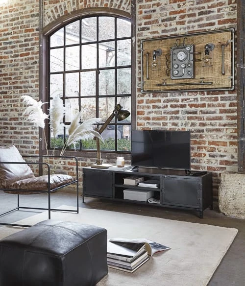 Pouf en cuir de buffle noir Maisons Du Monde Poufs Pouf En Cuir De Buffle Noir -Magasin De Chaises pouf en cuir de buffle noir 1000 8 37 190646 11