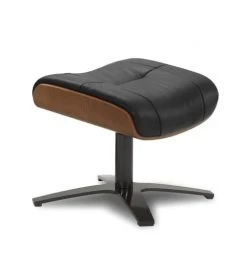 My New Design Repose-pieds Pouf En Cuir Et ChĂȘne Naturel - Cuir Noir