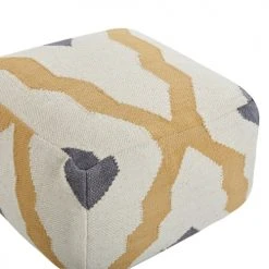 Beliani Poufs Pouf En Laine Beige Et Jaune 56 X 56 Cm -Magasin De Chaises pouf en laine beige et jaune 56 x 56 cm 2