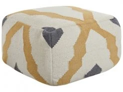 Beliani Poufs Pouf En Laine Beige Et Jaune 56 X 56 Cm
