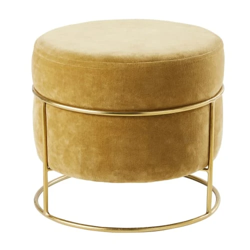Pouf en velours jaune et métal doré Maisons Du Monde Poufs Pouf En Velours Jaune Et Métal Doré -Magasin De Chaises pouf en velours jaune et metal dore 1000 16 37 202741 1