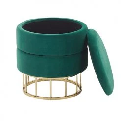Beliani Poufs Pouf En Velours Vert Foncé Avec Rangement -Magasin De Chaises pouf en velours vert fonce avec rangement 2