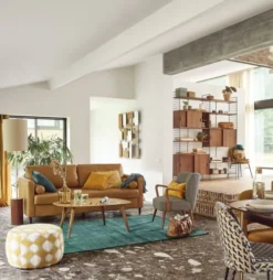 Maisons Du Monde Poufs Pouf Jacquard De Velours Moutarde Et Beige -Magasin De Chaises pouf jacquard de velours moutarde et beige 1000 6 1 165518 5