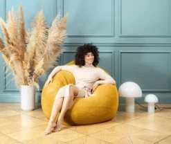 Sitting Point Poufs Pouf Poire XXL D'intérieur Fourrure Douce Moutarde 80x130cm -Magasin De Chaises pouf poire xxl d interieur fourrure douce moutarde 80x130cm 3