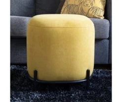 Meubles & Design Poufs Pouf Rond En Tissu Pieds Métal Jaune -Magasin De Chaises pouf rond en tissu pieds metal jaune 5