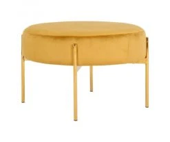 Meubles & Design Poufs Pouf Rond En Velours Et Pieds Doré Moutarde -Magasin De Chaises pouf rond en velours et pieds dore moutarde 1